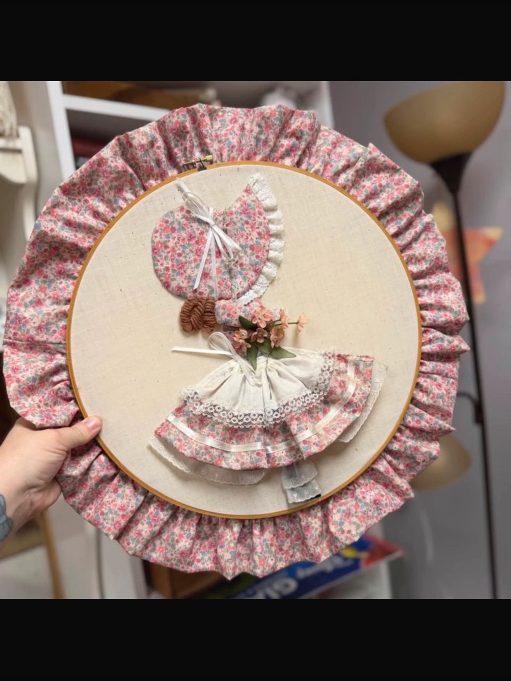 Handmade Vintage-Style Pink Floral Hoop Wall Art